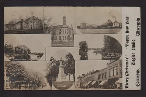 Columbus WISCONSIN RPPC 1906 ADVERTISING 8 View ZIEGLER STUDIO Photographer XMAS - Picture 1 of 2