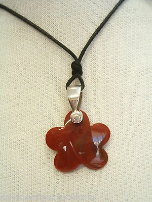 Ciondolo in ARGENTO 925 con FIORE in CORNIOLA naturale e girocollo - pietra dura - Immagine 1 di 3