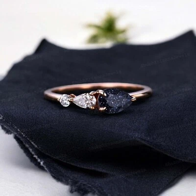 14k Rose Gold 7X5 mm Pear Cut Sandstone Diamond Bridal Ring Birthday Gift Ring - Image 1 of 4