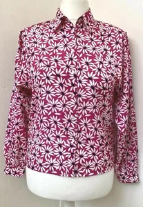 Jaeger Blouse Vintage Fuchsia Pink Floral Satin Long Sleeve Padded Shoulder Med - Picture 1 of 11