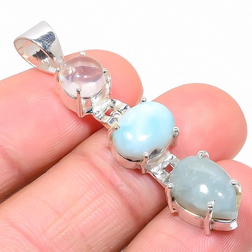 VETEMENTS "Ciondolo Larimar Acquamarina Quarzo Pietra Preziosa Argento 925 Gioielli 2 5"