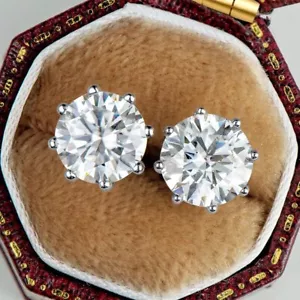Pendientes de oro blanco de 2 quilates y caja de regalo diamante creado en laboratorio pase de prueba corte redondo - Imagen 1 de 9