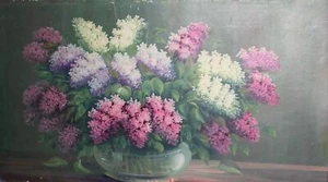 Antique oil painting still life vase with lilac - Picture 1 of 12