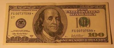 2003 Series $100 Dollar Bill Star Note Serial# FC 00737599* - Image 1 of 3