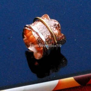 Solid Copper 925 Silver Brass Tone Wide Band Spinner Spinning Meditation Ring - Picture 1 of 4