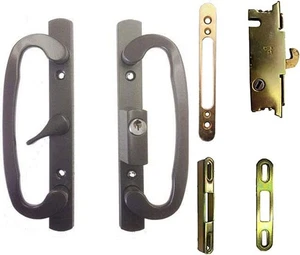 Door Handle Kit Mortise Lock, Face Plate & Keepers, A-Position, Bronze, Keyed - Picture 1 of 2