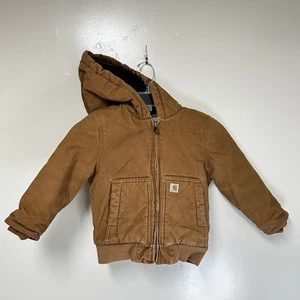 Carhartt Kleinkind Jungen durchgehender Reißverschluss Ente Canvas Kapuzenjacke Größe 4T braun - Bild 1 von 8