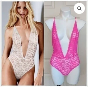 Victoria Secret Lingerie Teddy One Piece Bodysuit Pink White Lace Sm X-Small NEW - Picture 1 of 13