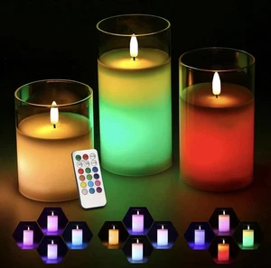 LED Glass Color Changing Candles with Remote (Flameless Battery Operated) - Picture 1 of 6
