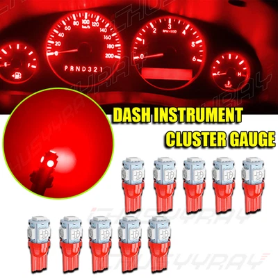 10x Vermelho T10 Para Chevy 168 194 Lâmpadas LED Instrumento Medidor Cluster Luzes de Painel - Imagem 1 de 4