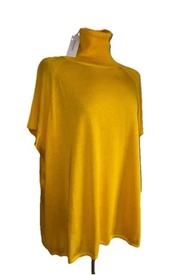 VIONNET YELLOW FINE KNIT SILK POLO NECK S/SLEEVE JUMPER TOP LOOSE SIZE L/XL NEW - Image 1 of 4