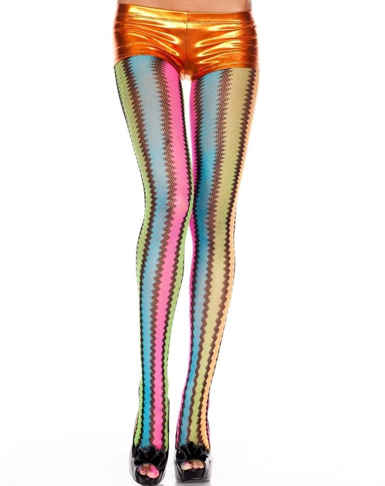 sexy MUSIC LEGS vertical STRIPE rainbow FISHNET zigzag TIGHTS pantyhose STOCKING - Image 1 of 1