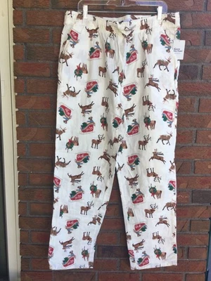 Старый темно-синий мужской фланелевый лаунж брюки размер XL шнурок/олень/сани/подарки/логотип - Изображение 1 из 4