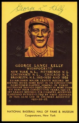 George Kelly Autographed Signed HOF Plaque Postcard New York Giants - Image 1 of 2