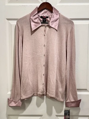 Cárdigan Nygard Rosa Metálico Cárdigan Suéter Cuello Extraíble Puño Talla XL NUEVO Foto 1 de 4