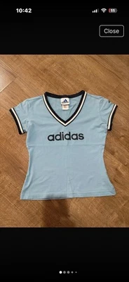 RARE Vintage ADIDAS ladies 3 Stripe T-shirt GB 10 - Image 1 of 4