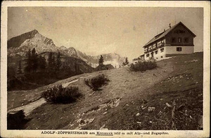 Kreuzeck Bayern Ansichtskarte ~1920/30 Adolf Zöppritz Haus mit Alp und Zugspitze - Picture 1 of 1