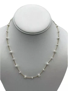 14K Yellow Gold Pearl Station Necklace Signed JCM - Picture 1 of 7