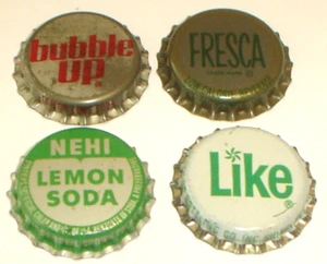 Vintage Lot of 4 Cork Lined Bottle Caps Nehi Lemon Soda, Like, Fresca, Bubble Up - Picture 1 of 6