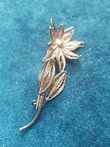 Antique Filligri Sterling Silver Brooch flower - Picture 1 of 2