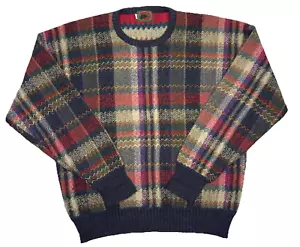 Vintage Boston Traders Sweater Men Size Large Plaid Wool Knit Crew Neck Pullover - Picture 1 of 9