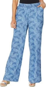 DG2 Diane Gilman SoftCell Denim Wide-Leg Pant Midtone Palm PL NEW (131) - Picture 1 of 4