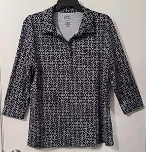 Women's Croft & Barrow Black & White 3/4 Slv Button Pullover M Top/Blouse NEW - Picture 1 of 7