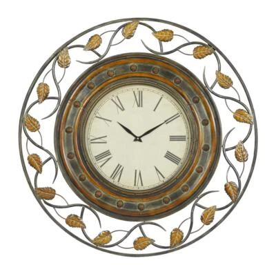 Litton Lane Wall Clock Brown Metal Frame Rustic Theme Extra-Large 36 in. Dia - Image 1 of 4
