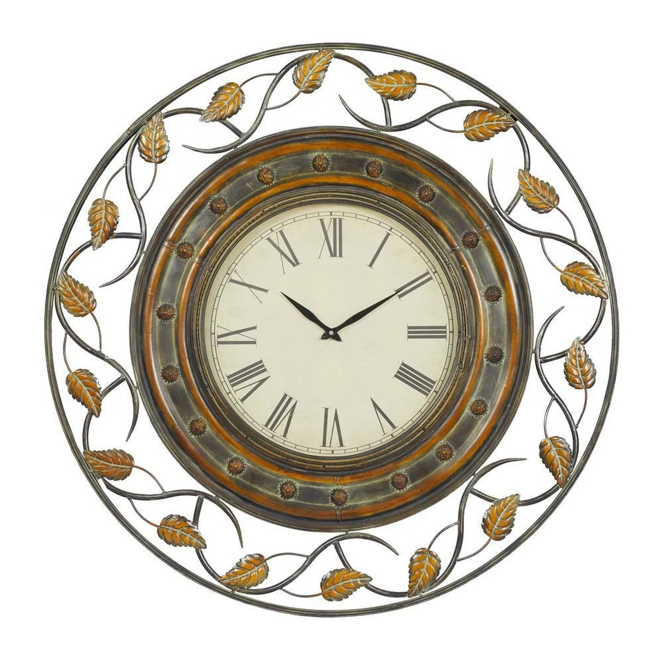 Litton Lane Wall Clock Brown Metal Frame Rustic Theme Extra-Large 36 in. Dia - Image 1 of 4