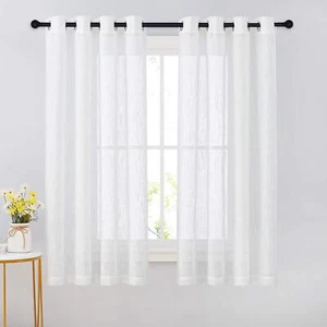 Sheer Linen Kitchen Curtains 63 Inches Long Bedroom Privacy Translucent Voile Gr - Picture 1 of 7