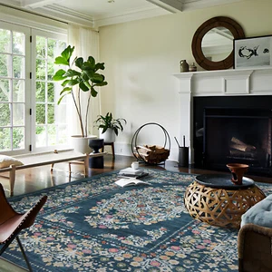 Extra Large Area Rug Teal Turquoise Blue Soft Floral Washable Carpet Runner Mat - Picture 1 of 18