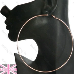 LARGE HOOP EARRINGS 2mm thin metal BIG HOOPS 11.5cm ROSE GOLD FASHION pink gold - Picture 1 of 3