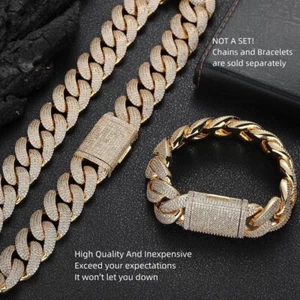 20mm Bubble 4 Row  CZ Miami Cuban Necklace Bracelet Iced Out  Gold Plated - Picture 1 of 14