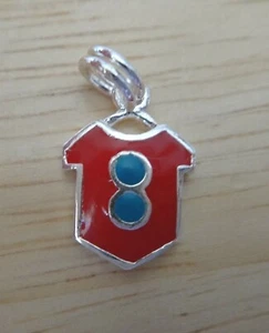 Sterling Silver 12x10mm Red & Blue Enamel Baby onsie Outfit Charm - Picture 1 of 2