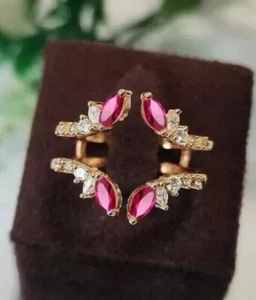 2Ct Marquise Lab-Created Ruby Engagement Enhancer Ring 14k Rose Gold Plated - Picture 1 of 4