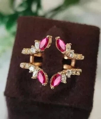 2Ct Marquise Lab-Created Ruby Engagement Enhancer Ring 14k Rose Gold Plated - Image 1 of 4