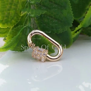Natural Round & Baguet Diamond Carabiner Clasp Finding 14K Yellow Gold Jewelry - Picture 1 of 4