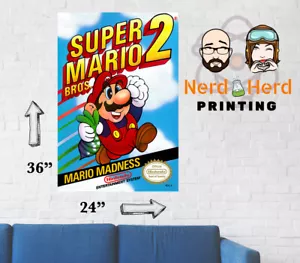 Super Mario Bros. 2 NES Box Art Wall Poster Multiple Sizes Available 11x17-24x36 - Picture 1 of 2
