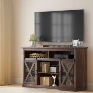 TV Stand Entertainment Center Media Console Storage Cabinet Sliding Barn Door - Picture 1 of 5