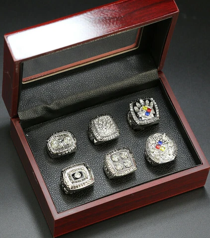 6 pcs + box Rings Championship Pittsburgh Steelers (Silver/Gold) Super Bowl Cover