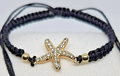 Handgeknüpftes Schwarzes Makramee Armband mit Strass - Verstellbares Armband - Bild 1 von 3