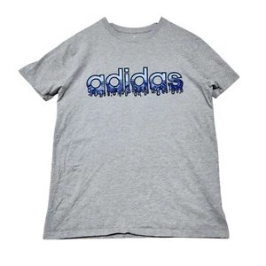 Adidas XL Heather Gray Drip Logo T-Shirt Youth 18/20 Cotton Blend Crewneck Tee - Picture 1 of 8