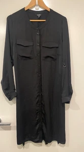 SIMPLY VERA WANG Black Silky Adjustable Tab Sleeve Shirt Dress Size 16 - Picture 1 of 8