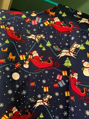 CHRISTMAS SCRUB TOP SIZE: XS, S, M, L, XL, 2XL SANTA'S UNICORN NWT NURSE MEDICAL - Image 1 of 4
