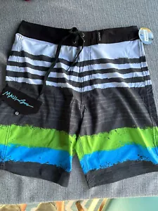 Maui and Sons Retro Boardshorts Men’s 32 4 Way Stretch Black Shark Surf NWT - Picture 1 of 4