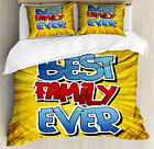 Cartoon Duvet Cover Set with Pillow Shams Best Family Ever Words Print