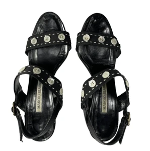 Manola Blahnik Sandaletten Stiletto schwarz mit weißen Knopfdetails 36,5 - Bild 1 von 8