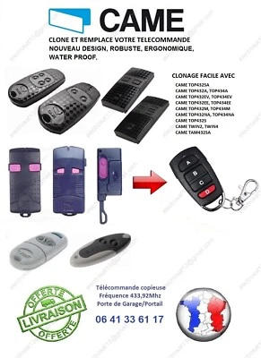 COMPATIBLE CAME Lot de 3 télécommandes Universelle CAME TOP432, TOP434 Waterproof Portail Garage