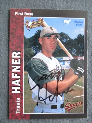 Tarjeta autografiada 1998 Travis Hafner Savannah Sand Gnats #13 indios Dakota del Norte Foto 1 de 3