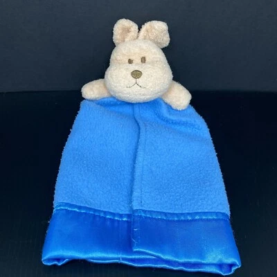 Gerber Tan Puppy Dog Baby Lovey Security Blanket Blue Satin  11" Small - Image 1 of 4
